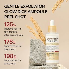Dr.Melaxin Peel Shot Glow White Rice Peeling Ampoule 80ml, Dead Skin Gentle Exfoliating Ampoule with Rice Water Extract, AHA BHA, Niacinamide