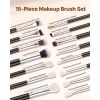 15-Piece Makeup Brush Set for Foundation Blending Eyeshadow, Professional Vegan Brushes with Soft Synthetic Bristles